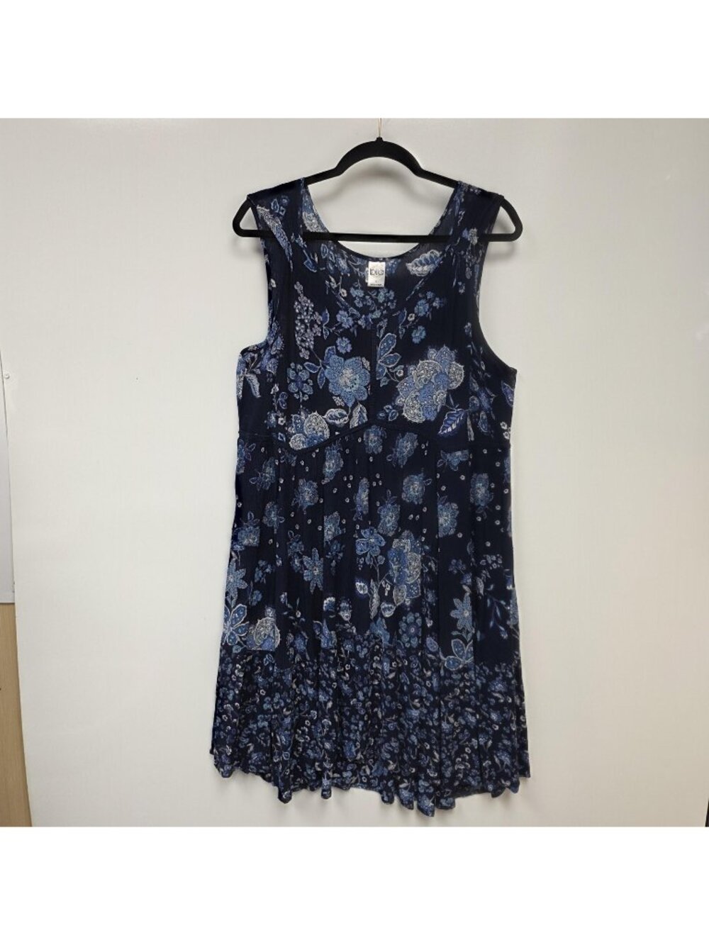 Bila Dress Womens Large Blue Floral Sleeveless Ruffle Hem Rayon Boho Sundress